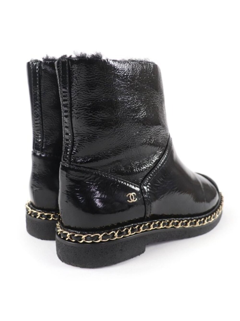 Chanel Coco Mark Boa Leather Short Boots Black 36 Boxes - Picture 3 of 13